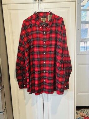 The Foundry Supply Co Men's Big & Tall Red and Black Plaid Button Down Shirt 4XL